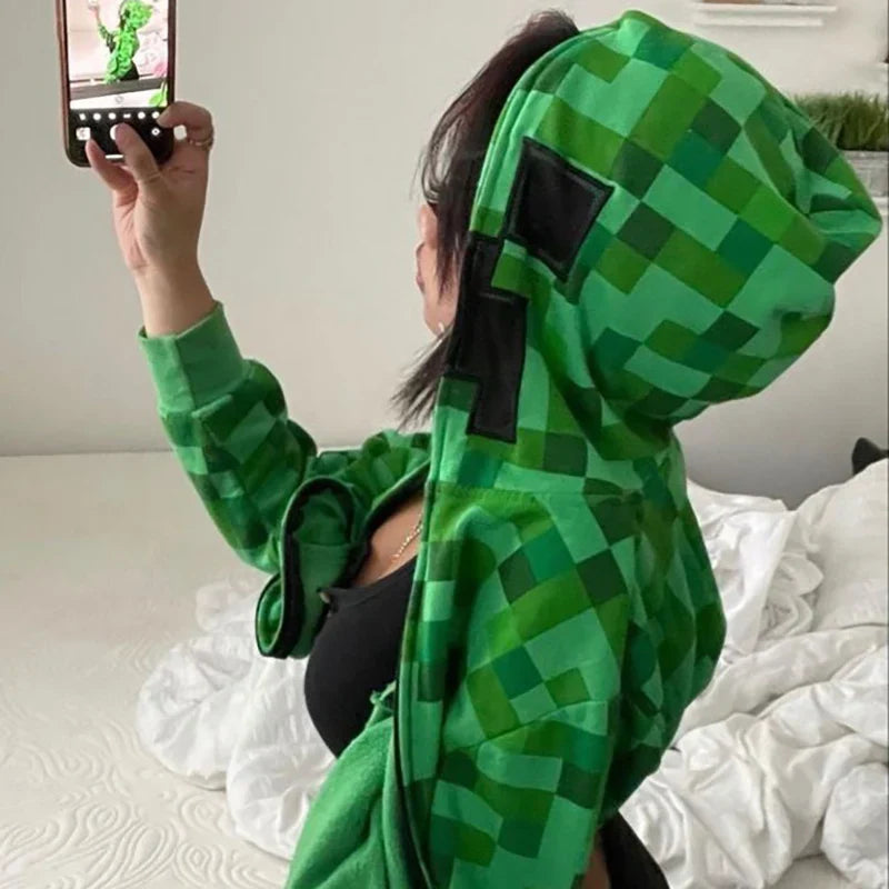 Streetwear Y2K Zip-Up Hoodie – Oversized Grunge Goth Graphic Print Retro Punk Hip Hop Sweatshirt
