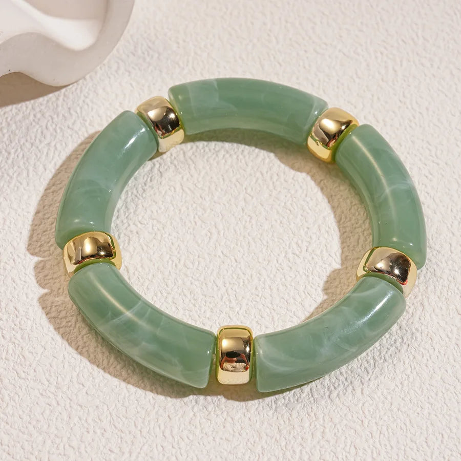 Leopard Print Bamboo Tube Acrylic Bracelets - Retro Stretch Beaded Bangles for Women & Men, Stackable Jewelry Gift
