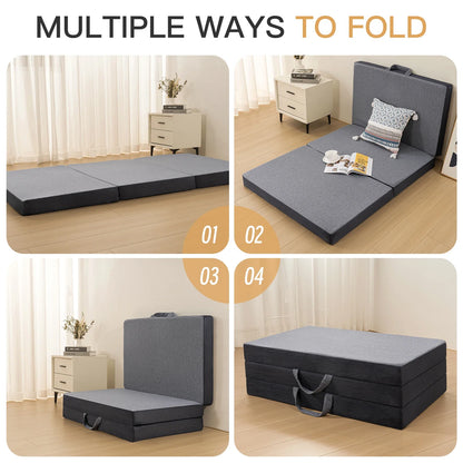 Orhopui Tri-Folding Gel Memory Foam Floor Mattress – Ultra Soft Portable Mattress with Breathable Mesh and Removable Washable Cover