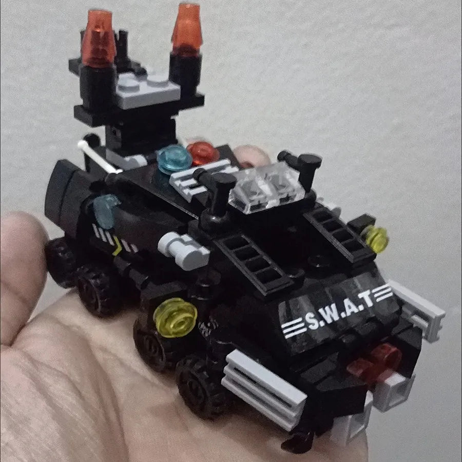 6-in-1 Police Truck Mech Dinosaur Building Blocks - Tank, Helicopter & Fire Truck Educational Toy