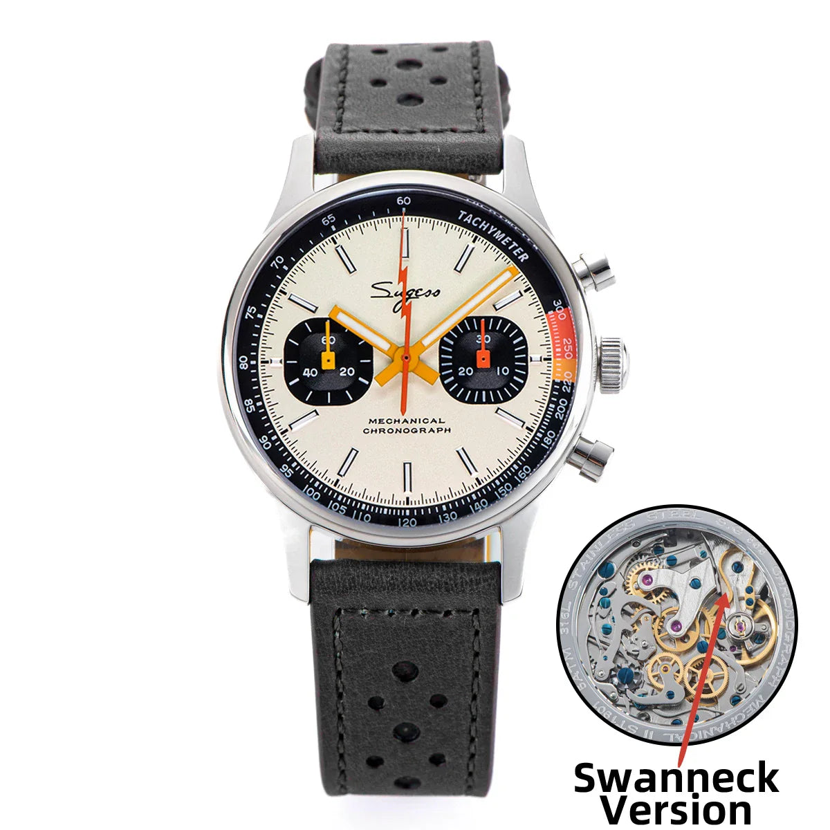 Sugess Pilot Watch – Seagull Movement Mechanical Chronograph, Swan-Neck, Sapphire Crystal, Military Racing 1963 Limited Edition