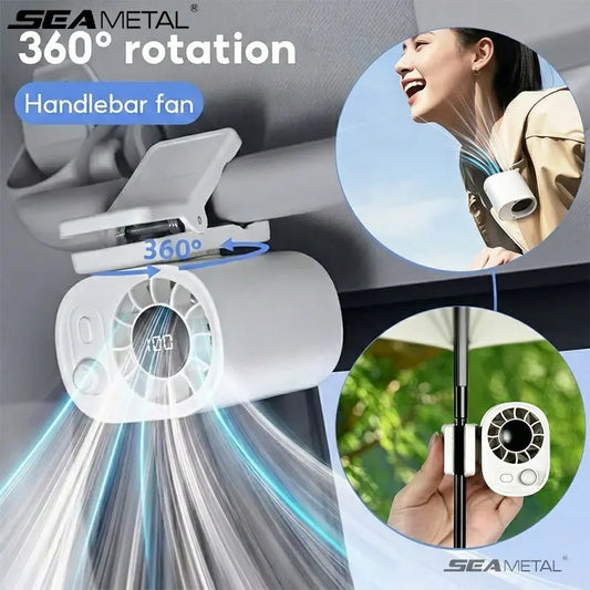 SEAMETAL Clip-On Car Fan - 360° Rotatable 100-Speed USB Rechargeable Portable Cooling Fan