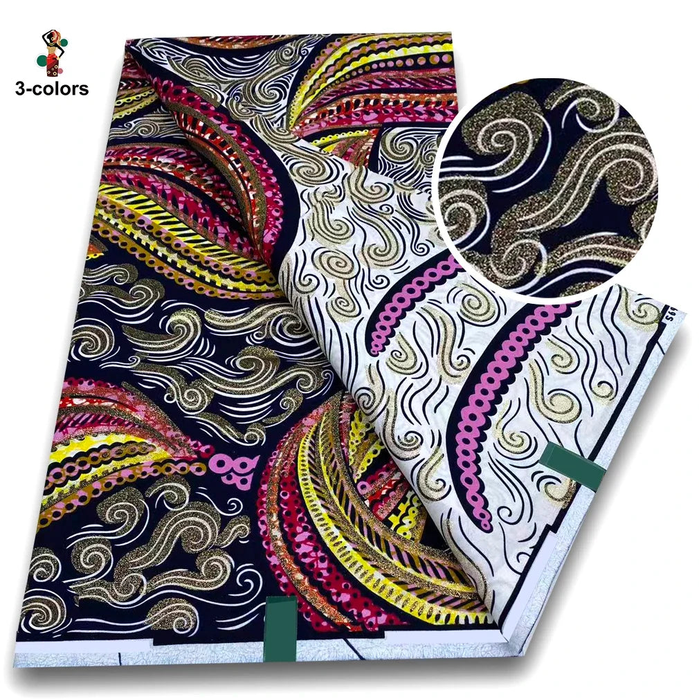 Super Glitter Golden Wax Fabric - Soft Cotton Ankara Batik with Flash Gold Print for Nigerian & African Fashion
