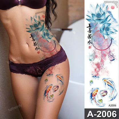Large Temporary Leg Tattoos for Women - Sexy Animal & Anime Skull Water Transfer Body Art Stickers