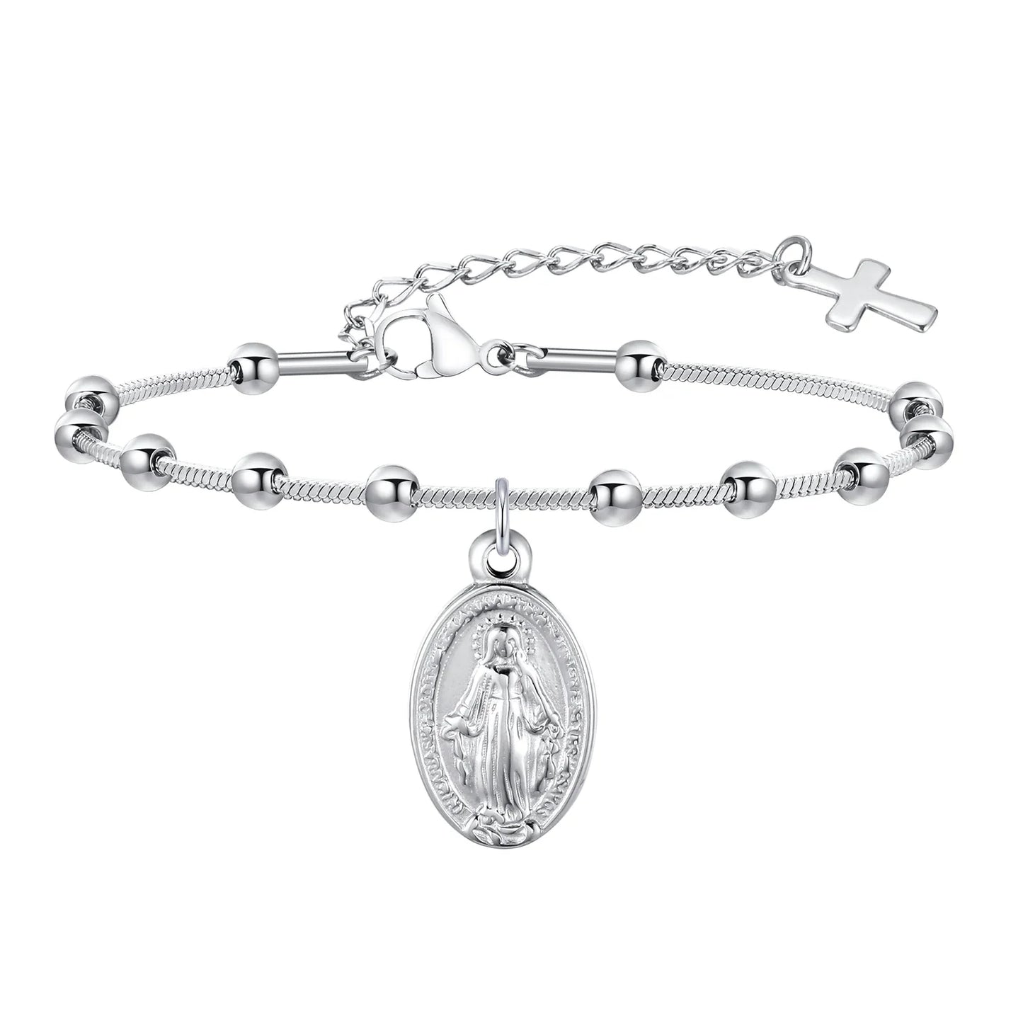 Vnox Gold Plated Rosary Bracelet – Stainless Steel Cross & Virgin Mary Religious Prayer Jewelry for Women & Girls Gift Accessories