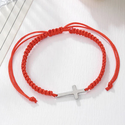 Handwoven Adjustable Stainless Steel Cross Bracelet – Colorful Cord Couple Friendship Jewelry