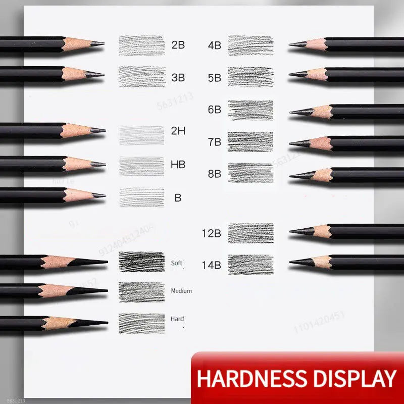 Sketch Pencils Set with Canvas Wrap - 27/38/47pcs Art Drawing Supplies, Charcoals, Kneaded Eraser - Sketching Pencil Bag