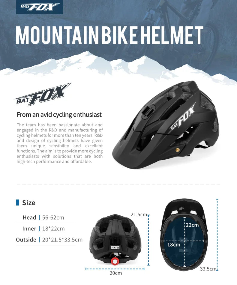 BATFOX Ultralight Bike Helmet – Molded Mountain & Road Helmet for Men, DH AM Cycling Equipment, Casco Ciclismo Bicicleta