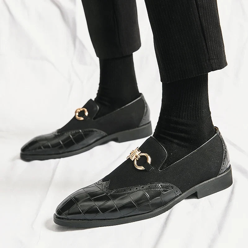 Autumn Green Nubuck Leather Loafers for Men - Slip-On Pointed Toe Casual Shoes with Thick Sole and Luxury Fashion Style