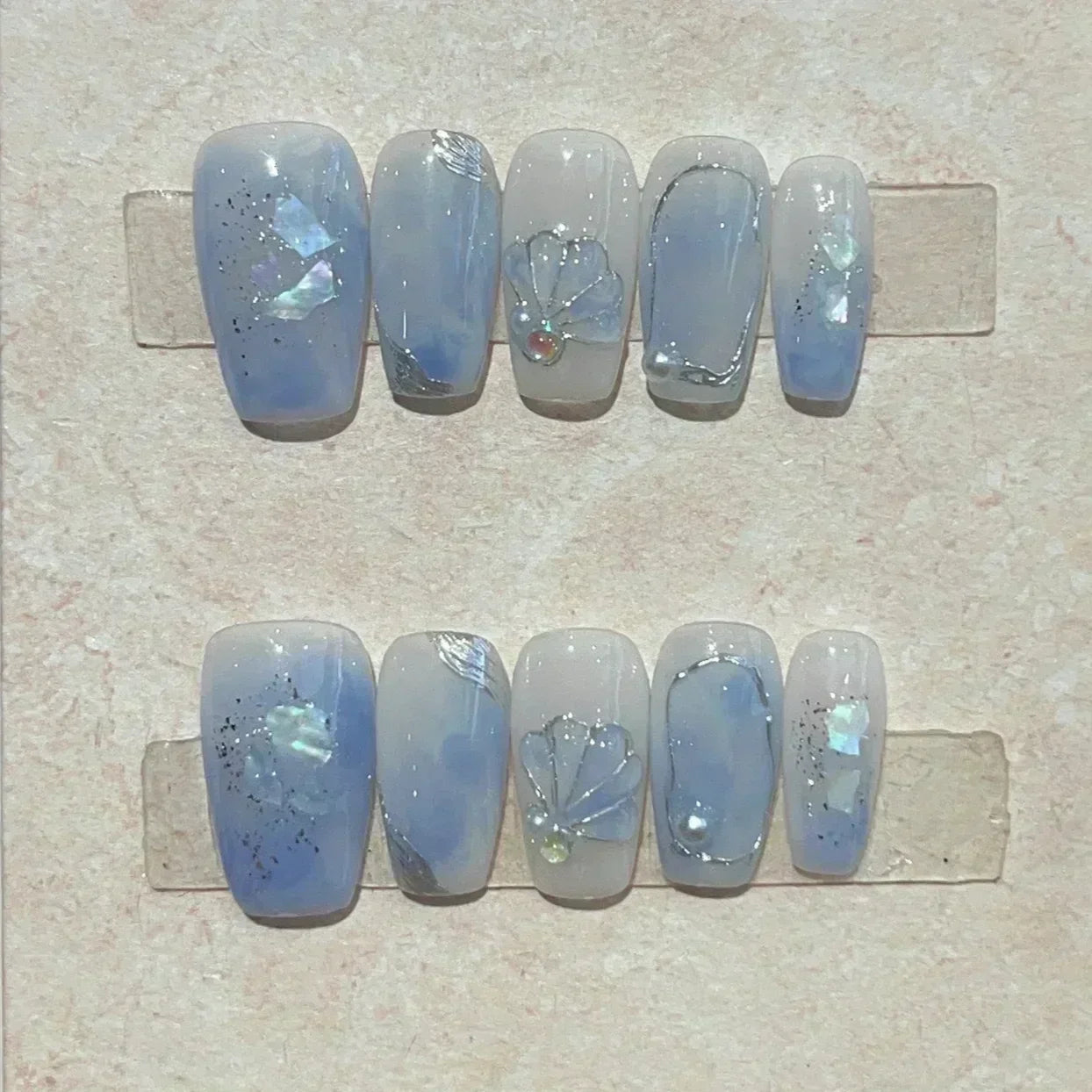 10 Pcs Handmade Short Square Press-On Nails – Full Cover Flower & Cat Eye Ballet False Nails Manicure Tips