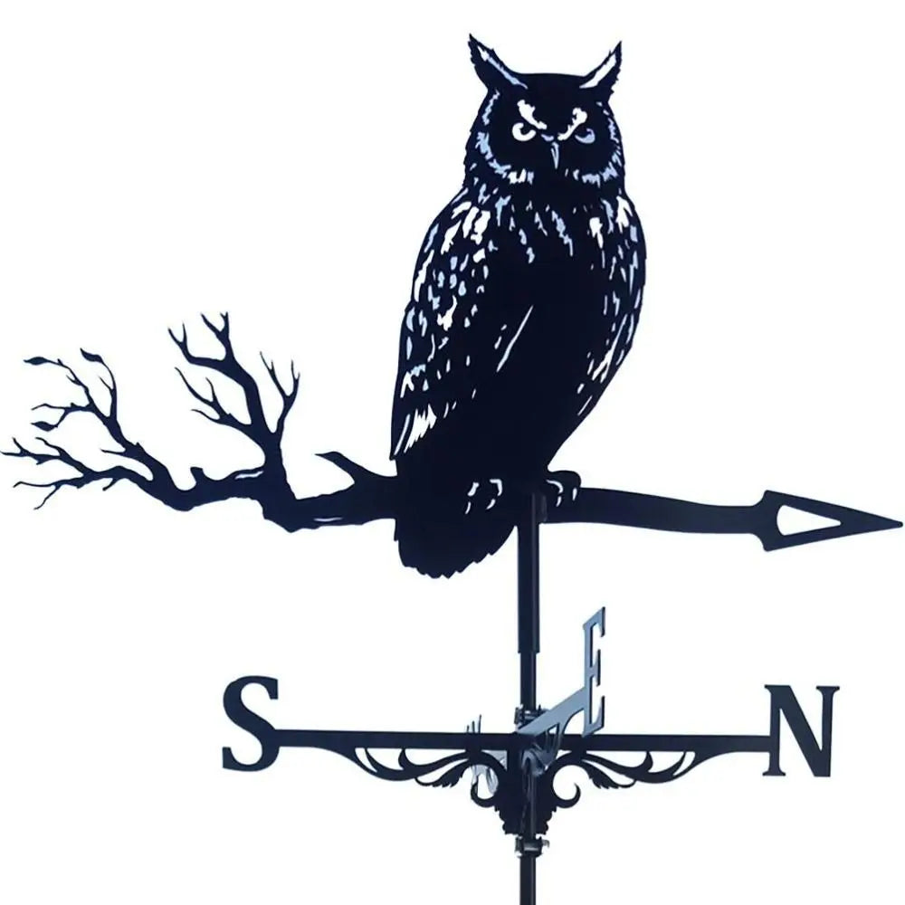 Owl Weather Vane - Black Metal Roof & Garden Wind Direction Decor