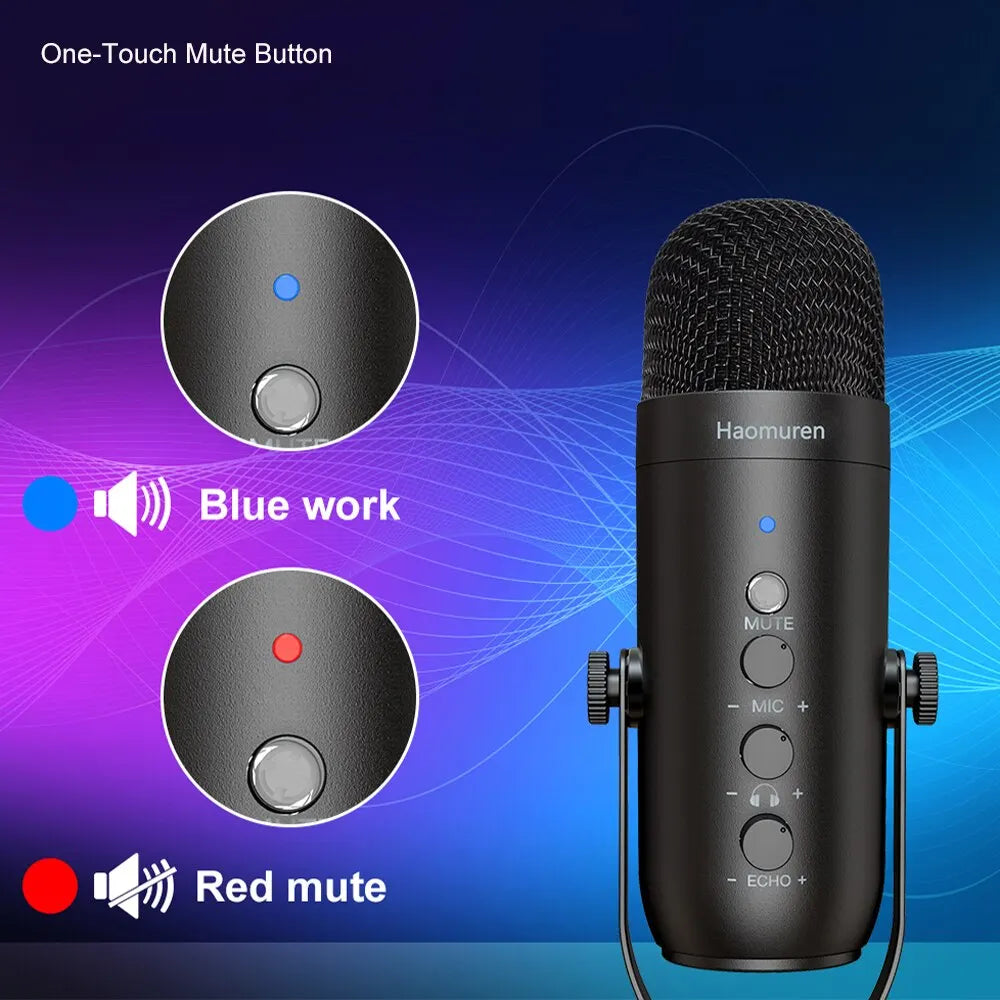 Haomuren USB Podcast Microphone Kit - Cardioid Condenser Mic with Boom Arm for PC Recording, YouTube & Streaming