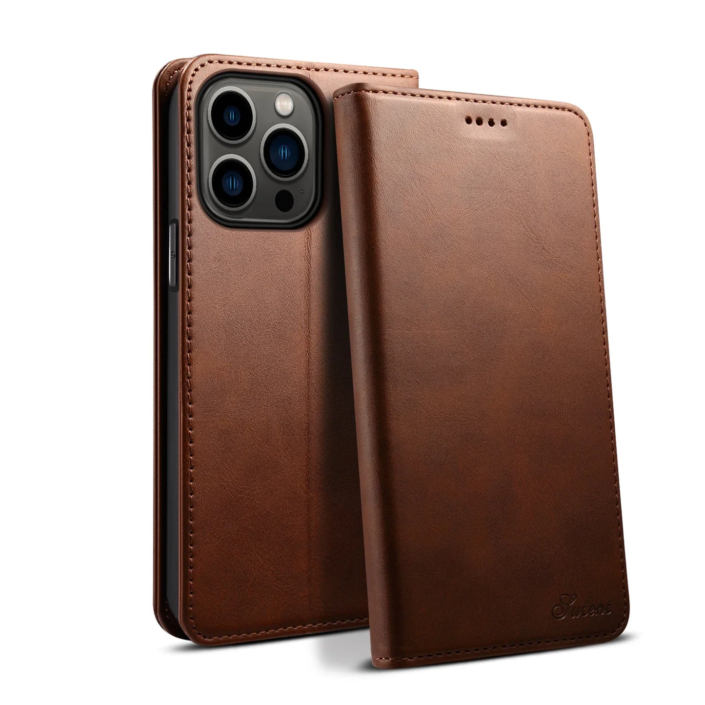 SUTENI Leather Wallet Phone Case — Flip Cover with Card Holder & Stand for iPhone 7/8/11/12/13/14/15/16 Pro Max/XR/XS