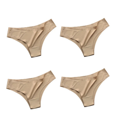 4PCS Seamless Brazilian Panties Set – Ice Silk Ultra-Thin Low Waist Women’s Briefs Sexy Soft Breathable Bikini Lingerie Underwear