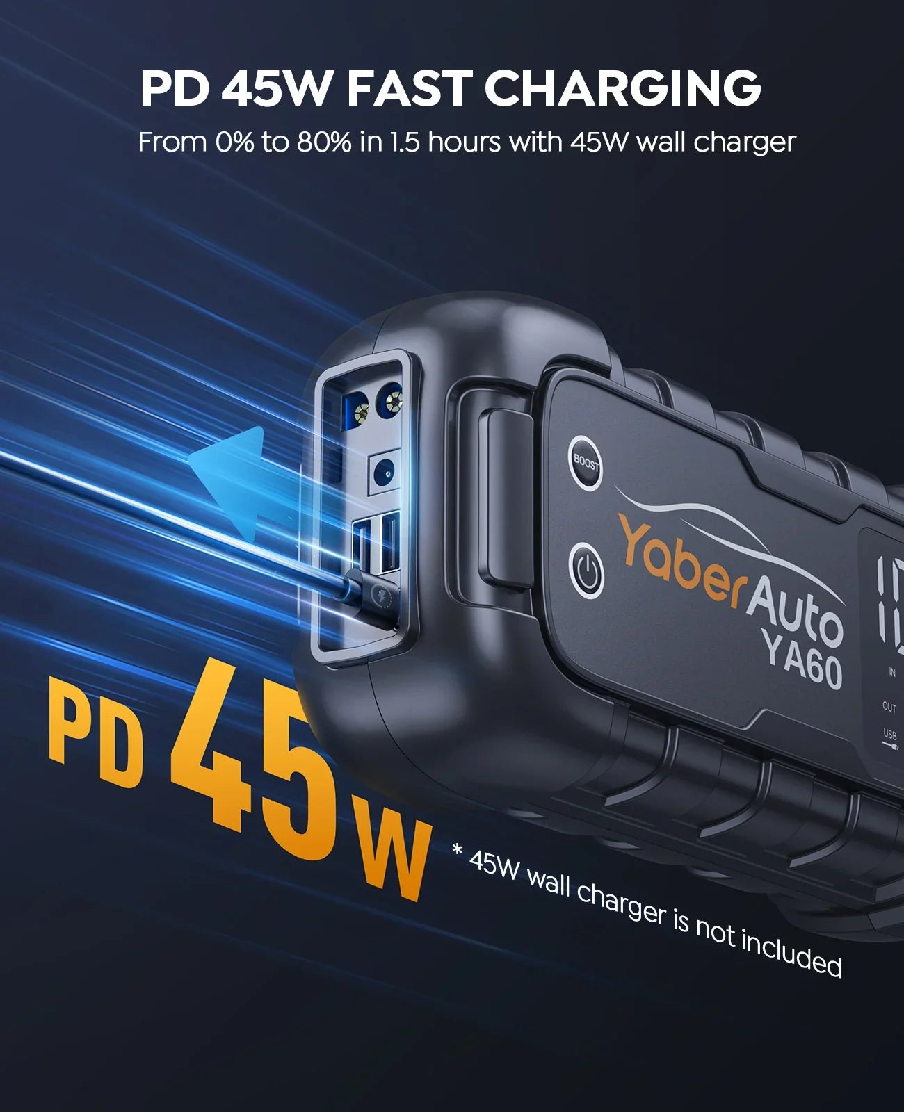 6000A Car Jump Starter - 150W DC Battery Charger with LED Screen 600 Lumens Flashlight Emergency Starting Device