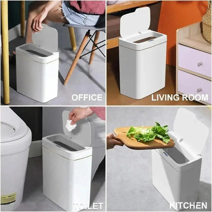 White 15L Touchless Smart Sensor Trash Can – Electronic Bathroom Garbage Bin with Auto Bagging, Smart Home Compatible