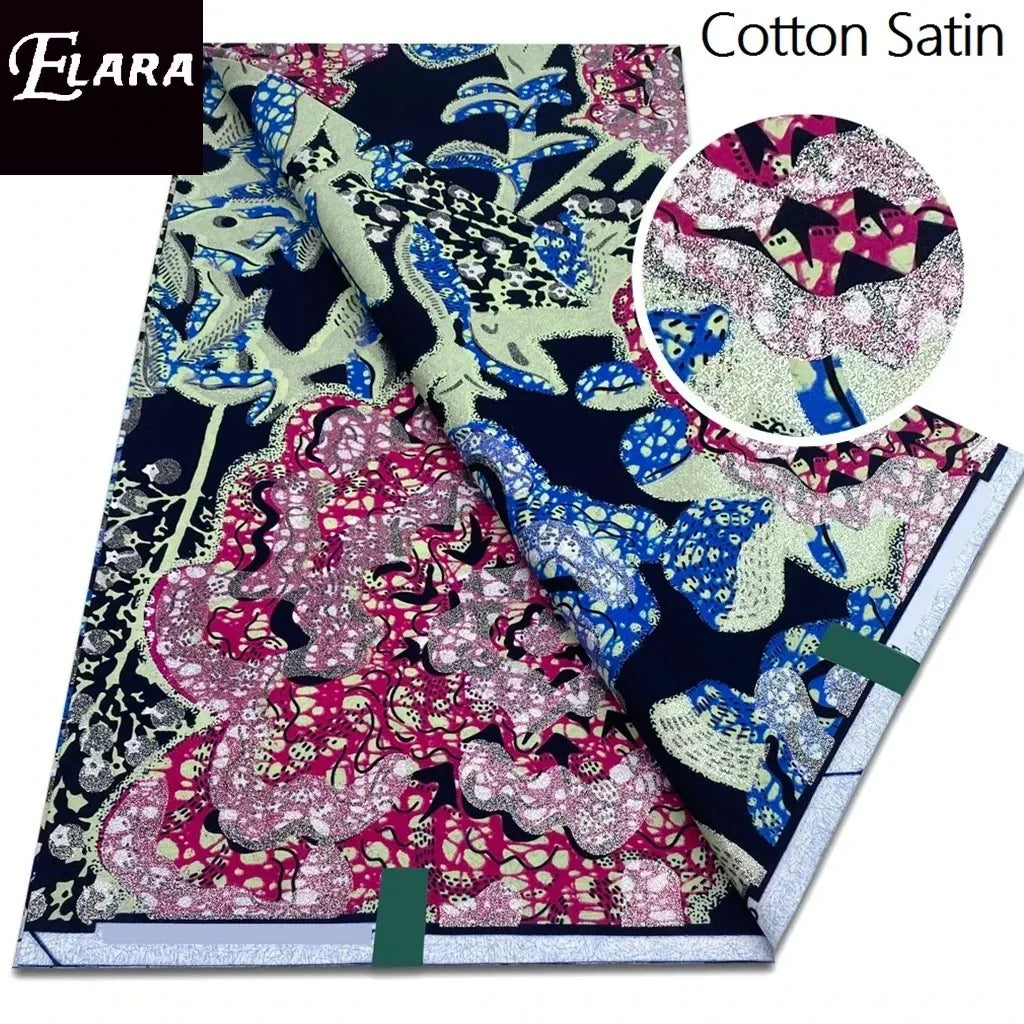 African Real Wax Print Fabric - Grand Original Ankara Blue Cotton Wax Material 6 Yards for Stylish Dresses & Uniforms