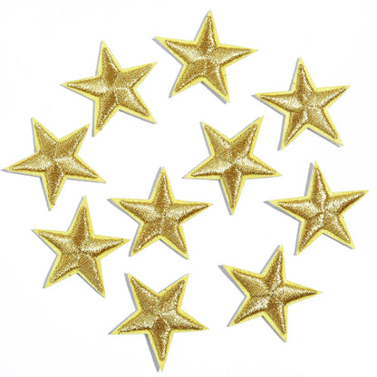 10pcs Mini Star Iron-On Embroidery Patches – Small Pentagram Appliques for DIY Clothing, Black White Gold Fashion Decoration