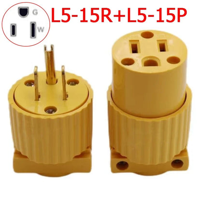 US Industrial Locking Power Plug - 15A L5-15 and L6-15 Male Female 3-Pole Wiring Connector Socket Type B Yellow