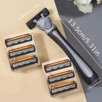 Men’s Reusable Safety Razor with Triple Blades – Anti-Slip Handle, Skin Guard, Travel Shaving Kit Variety Pack