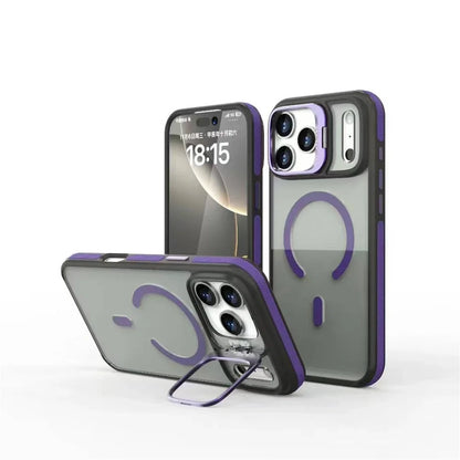 Luxury Matte Transparent MagSafe Kickstand Case — Magnetic Stand Cover for iPhone 11–17 Air, Plus, Pro Max
