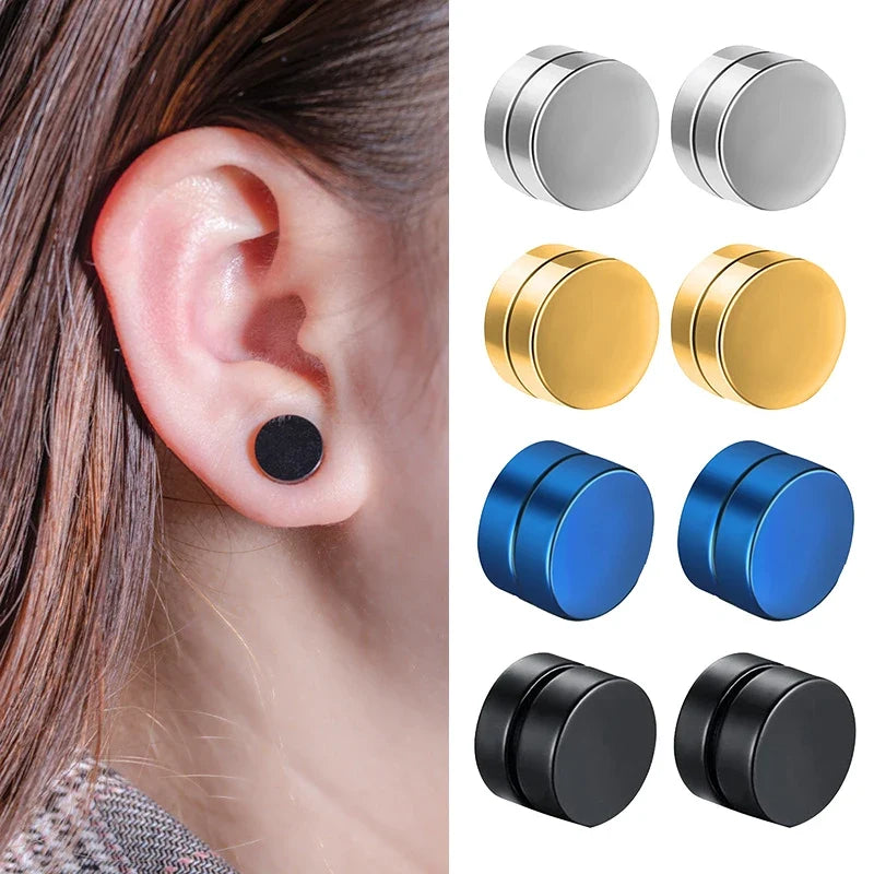 Non-Piercing Magnetic Ear Clips - Round Circle Fake Earrings for Men & Women Fashion Jewelry