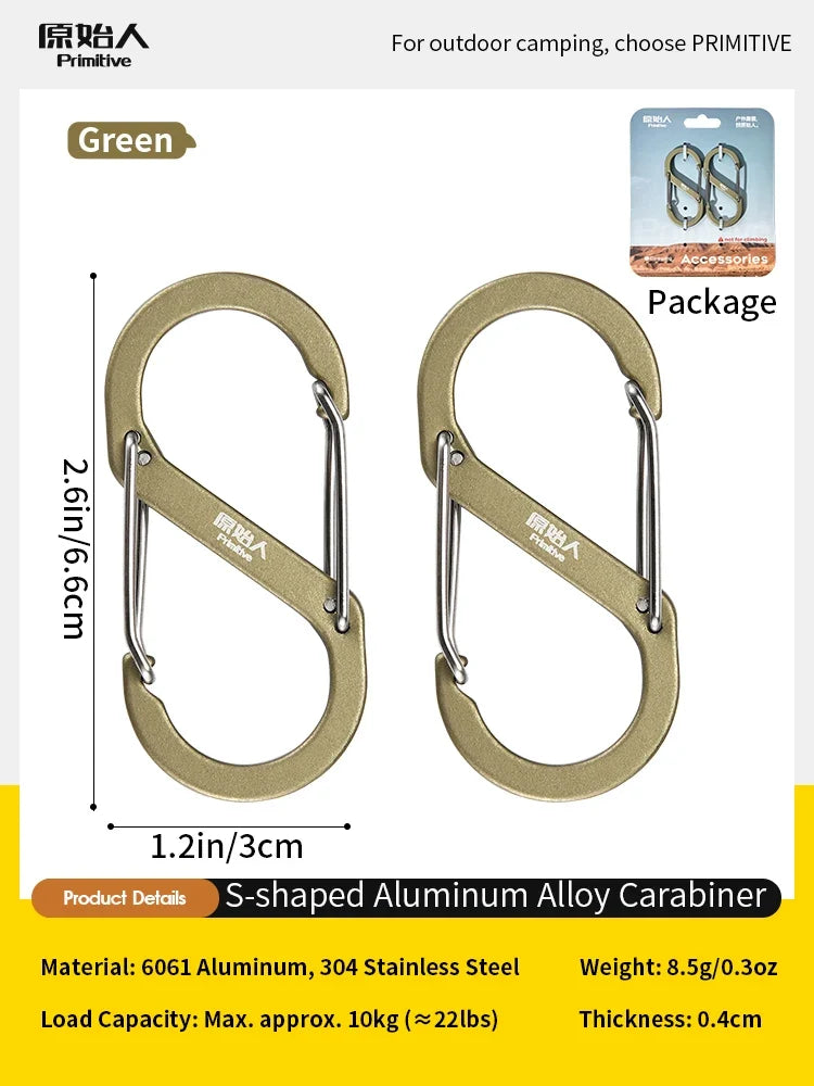 PRIMITIVE Aluminum Alloy Carabiner - Heavy Duty Dual Lock S-Biner Keychain Hook