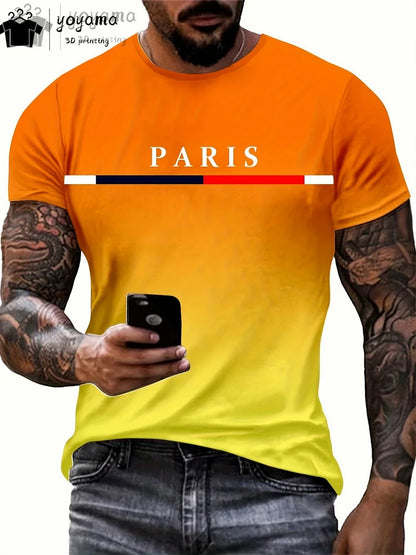 Men's Summer Gradient Print T-Shirt – Fashionable 3D Graphic Round Neck Street & Rock Tops