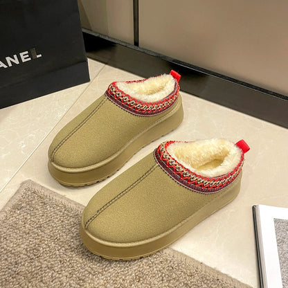 Women's Winter Snow Boots - Warm Cashmere Thick Sole Wool Lined Slip-On Cotton Shoes