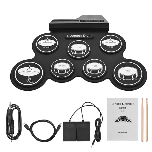 Portable Folding USB Electronic Drum Kit - Silicone Roll-Up Practice Pad with Drumsticks & Sustain Pedal