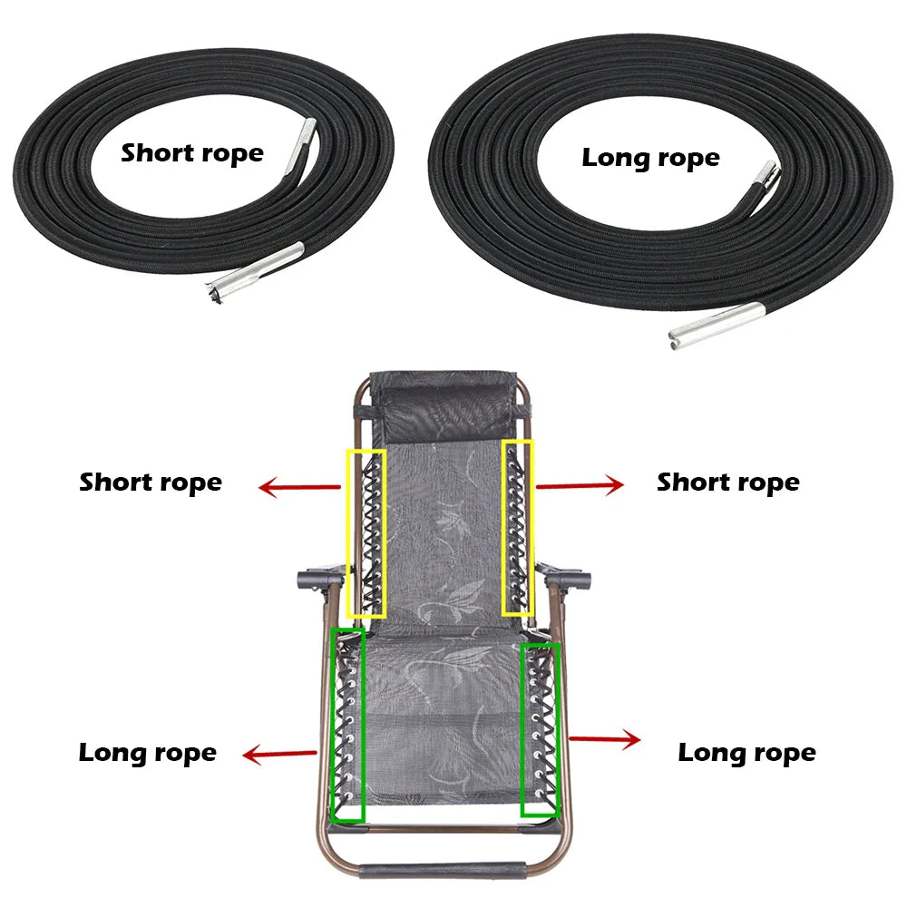 4Pcs Elastic Cord Replacement Set for Folding Chairs - Bungee Rope for Zero Gravity Recliners, Lounge Chair Reinforcement Parts