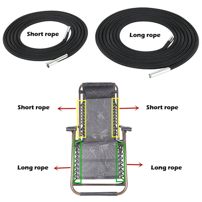 4Pcs Elastic Cord Replacement Set for Folding Chairs - Bungee Rope for Zero Gravity Recliners, Lounge Chair Reinforcement Parts