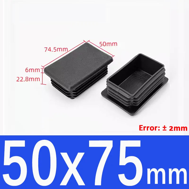 Black Square Tube End Caps - Plastic Blanking Plugs for Furniture, Tables & Chairs 10-100mm
