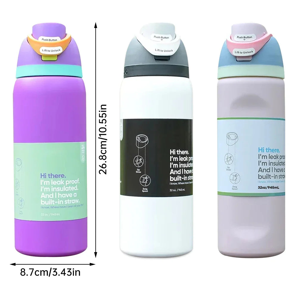 32oz Vacuum Insulated Stainless Steel Water Bottle with Straw – Thermal Cup for Outdoor Sports, Camping & Hiking