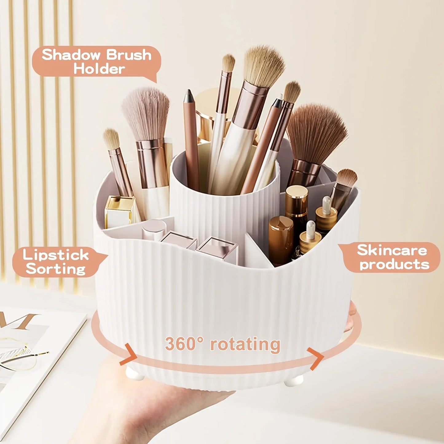 360° Rotating Makeup Brush Holder - 5 Slot Cosmetic Organizer for Brushes, Skincare & Vanity Storage