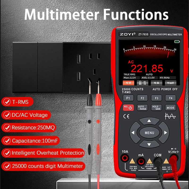 ZOYI 703S Handheld Oscilloscope Multimeter – Dual-Channel 3-in-1 Auto Repair Tool with Color Screen