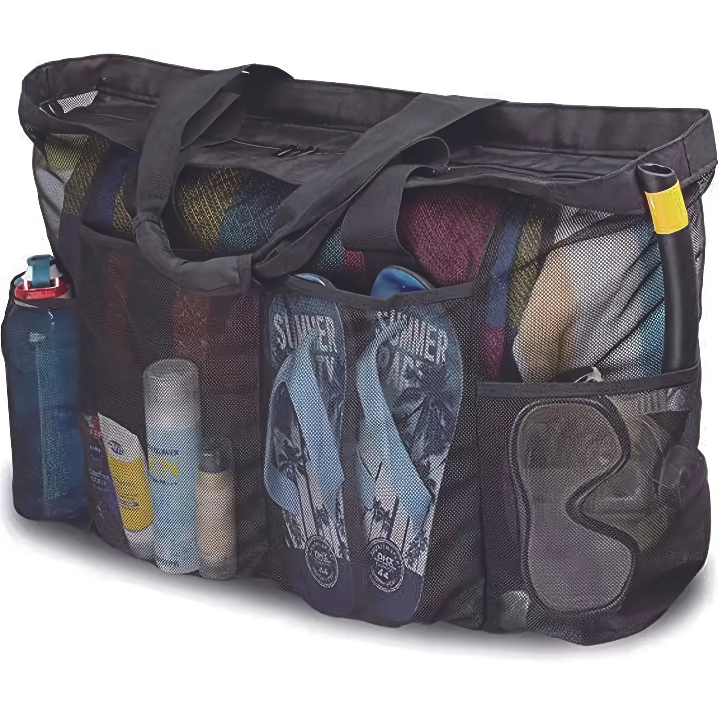 Extra Large Mesh Beach Bag - Breathable Tote with Zipper & Side Pockets, Portable Large Capacity Organizer Bag