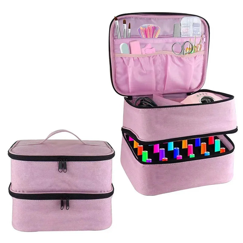 Double-Layer Nail Polish & Essential Oil Storage Bag – Portable Cosmetic and Nail Care Tool Organizer with 30 Compartments