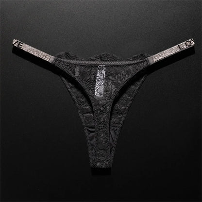 Women's Crystal Lace Thong - Sheer Transparent Breathable T-Back Lingerie Plus Size S-XL