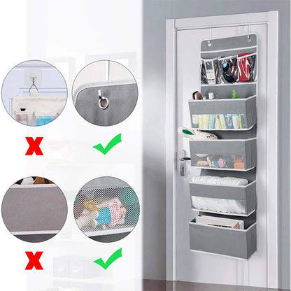 Over The Door Hanging Organizer - 1/3/4/5 Pocket Wall Mounted Storage Rack for Bathroom, Dorm & Clothes