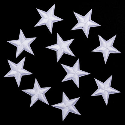 10pcs Mini Star Iron-On Embroidery Patches – Small Pentagram Appliques for DIY Clothing, Black White Gold Fashion Decoration