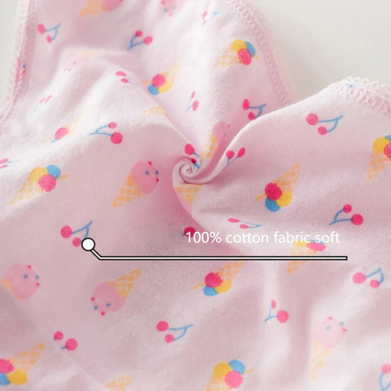3/6/9/12 Pcs Cotton Girls Kids Underwear - Cute Cartoon Print Briefs with Lace Trim Soft Children Short Panties