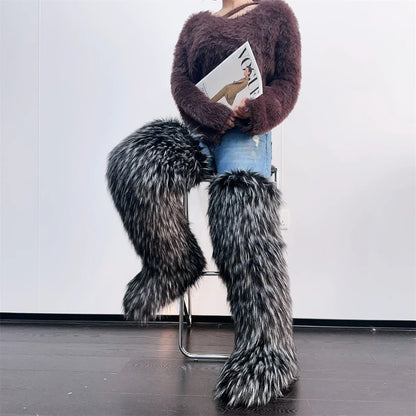 Women’s Faux Mongolian Fur Thigh High Boots - Winter Warm Plush Lined Fashion Boots for Cold Weather