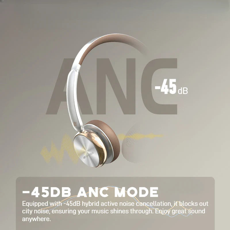 Sansui DT11 ANC Wireless Bluetooth 5.4 Headphones – Over-Ear Retro Earphones with 45dB Noise Reduction & 50H Playtime