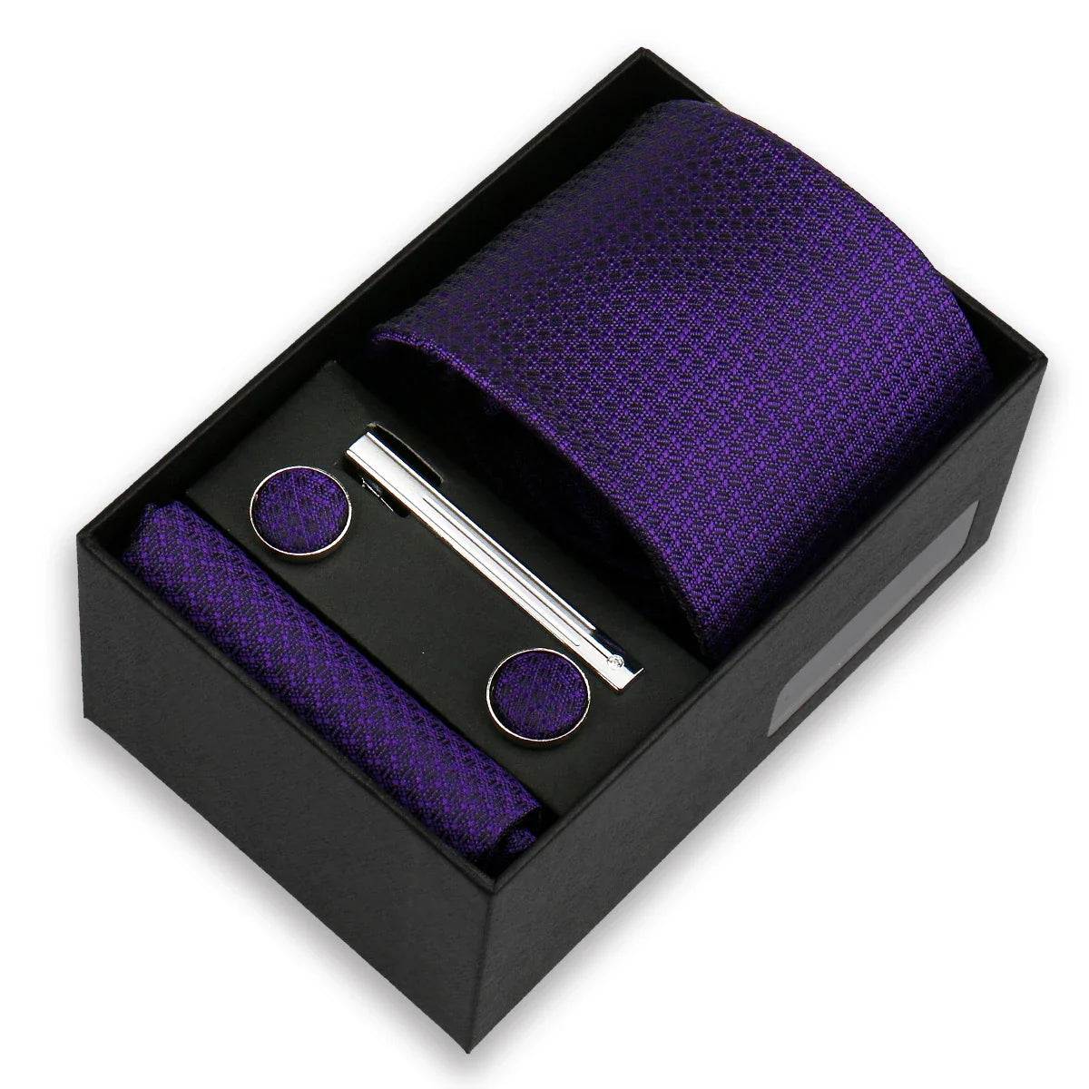 Men’s Fashion Tie Set Gift Box - 8cm Necktie with Handkerchief Cufflinks & Clip for Formal Business Suit Accessories