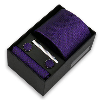 Men’s Fashion Tie Set Gift Box - 8cm Necktie with Handkerchief Cufflinks & Clip for Formal Business Suit Accessories