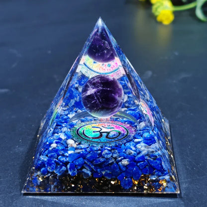 Amethyst Peridot Orgone Pyramid - Energy Generator Crystal Reiki Chakra Orgonite Meditation Tool