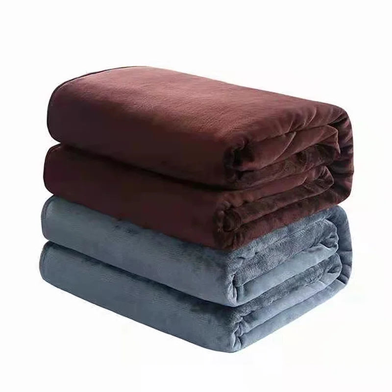 230GSM Coral Fleece Blanket – Soft Warm Flannel Bedspread & Sofa Cover in Blue & Pink