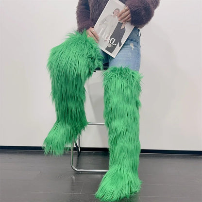 Women’s Faux Mongolian Fur Thigh High Boots - Winter Warm Plush Lined Fashion Boots for Cold Weather