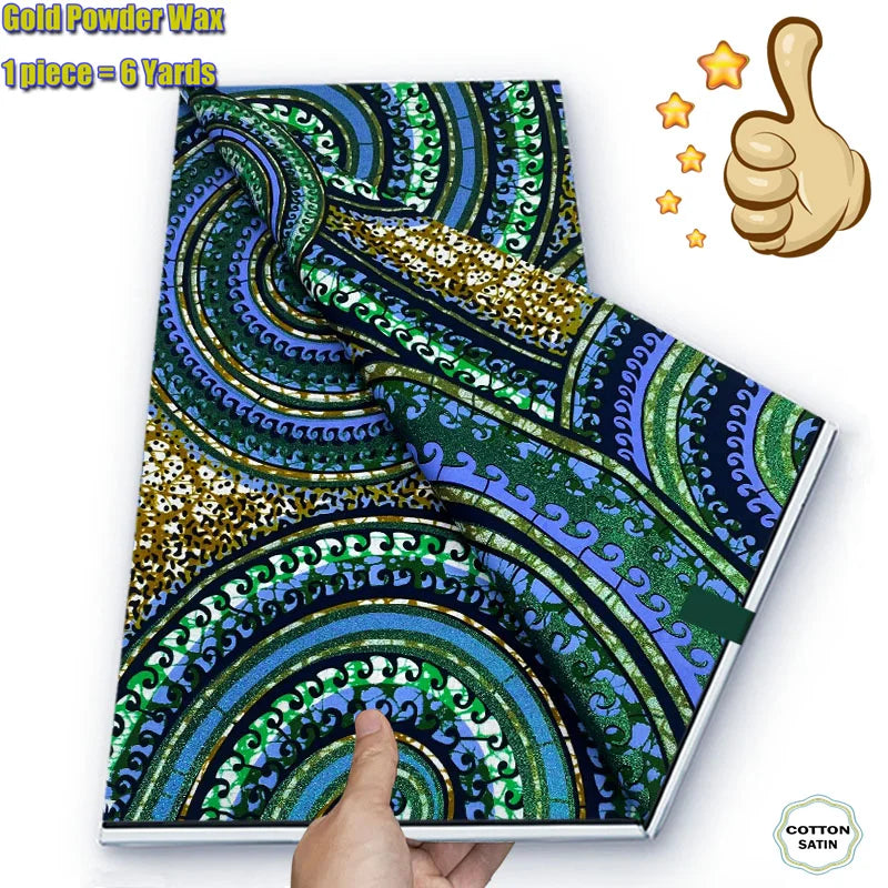 Soft Glitter Golden Wax Fabric - 100% Cotton Ankara Flash Gold Print Batik African Fabric for Nigerian Fashion Sewing & Crafting